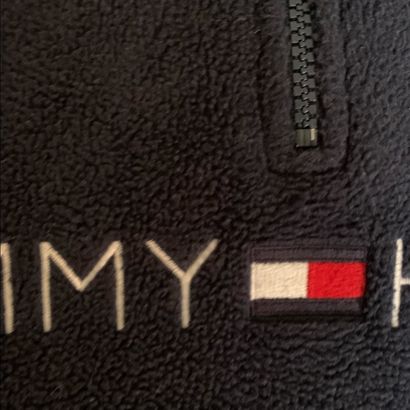 Y2K TOMMY HILFIGER BLUE FLEECE PULLOVER ZIP SWEATER UNISEX M-L - Picture 4 of 10